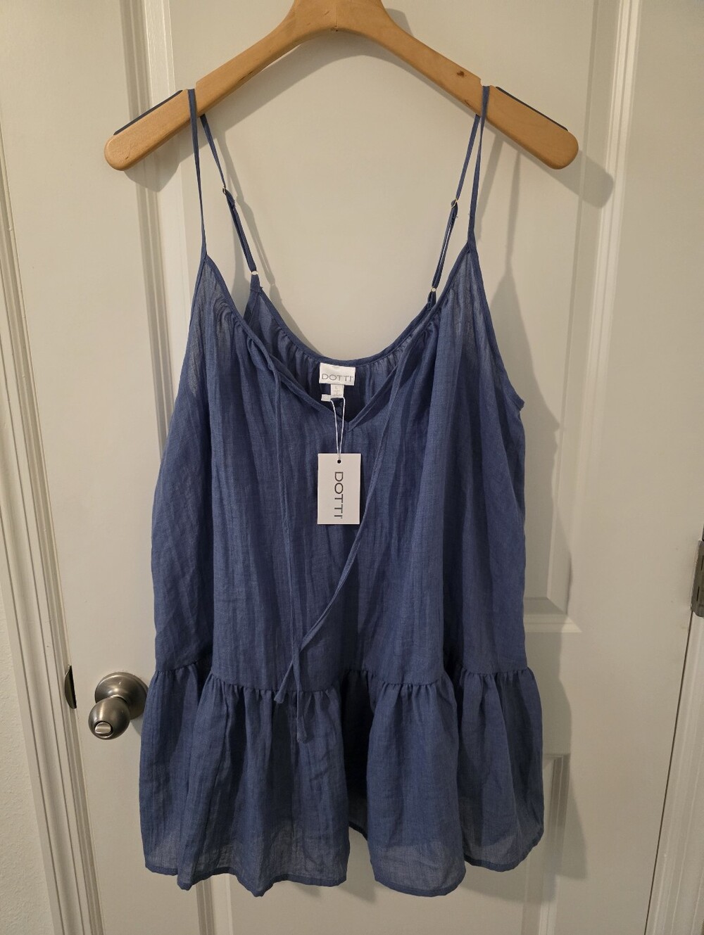 Dotti Indigo Spaghetti Strap Tiered Beach Coverup Size L
